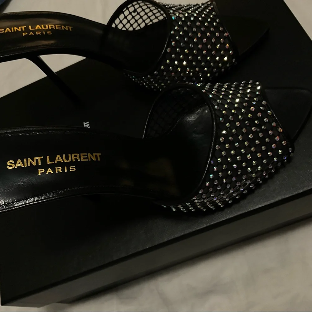 Saint Laurent Women's Liz Embellished High Heel Slide Sandals size 38 - Picture 8 of 16